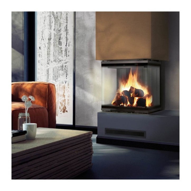 Insert cheminée NBC 8 3 côtés vitrés ouverture relevable + 2 bouches recuperateur