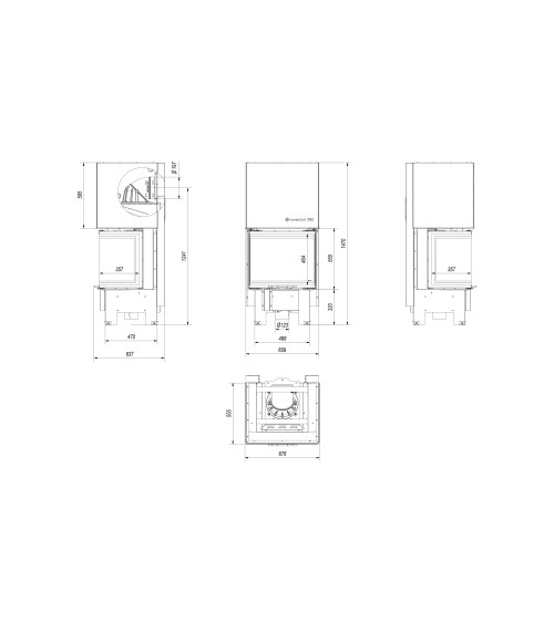 Insert cheminée NBC 9 3 côtés vitrés ouverture relevable + 3 bouches recuperateur