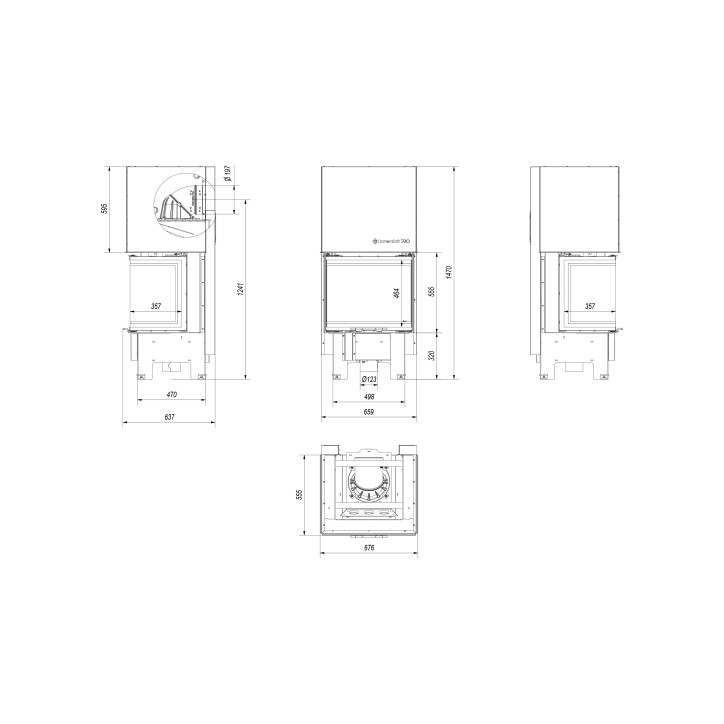 Insert cheminée NBC 9 3 côtés vitrés ouverture relevable + 3 bouches recuperateur