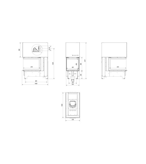 Insert cheminée NBU 11 3 côtés vitrés ouverture relevable + 3 bouches recuperateur