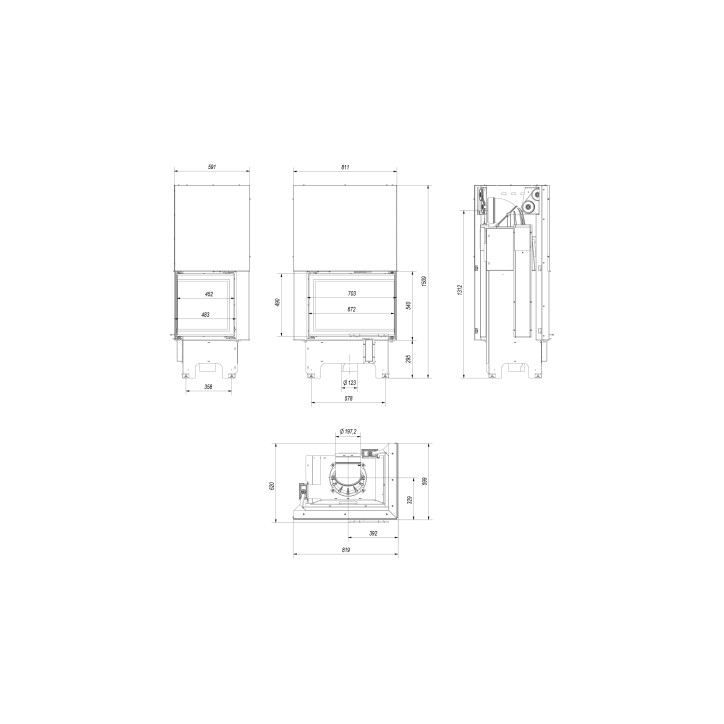 Insert cheminée VN 700/480 vitre à droite ouverture relevable