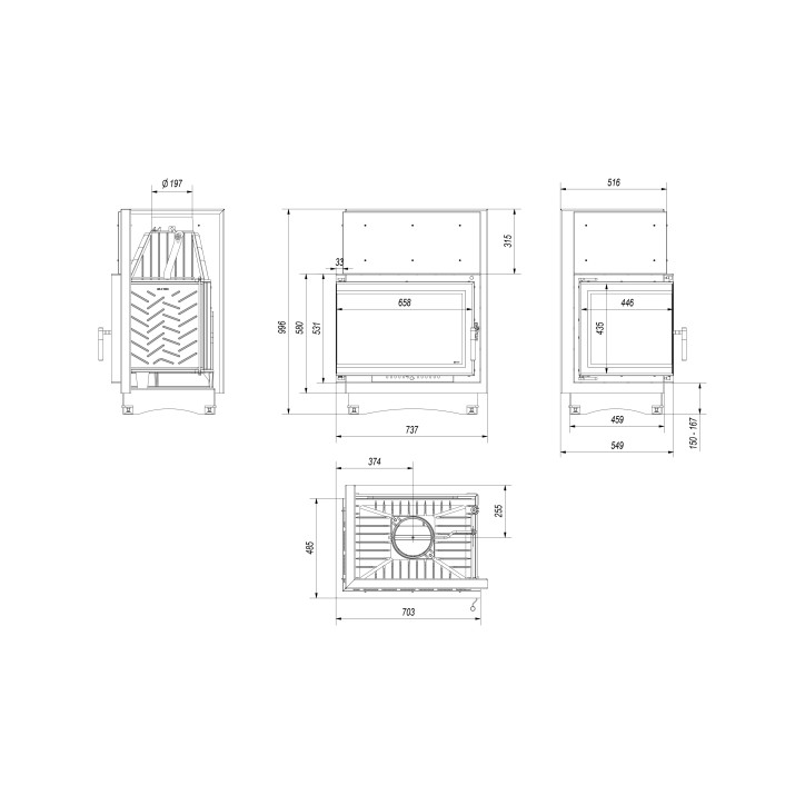 Insert cheminée ZUZIA 12 BS DECO vitre à gauche