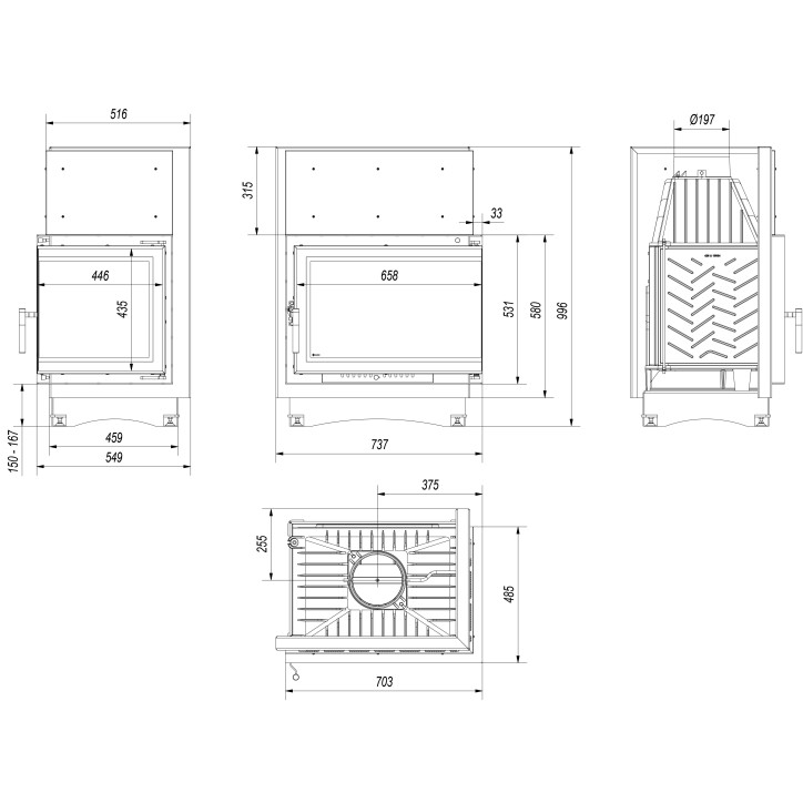 Insert cheminée ZUZIA BS 12 DECO vitre à droite