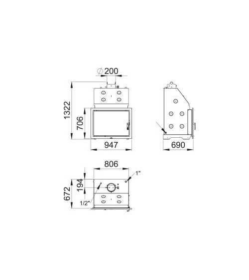 Insert à bois HYDRO-BRONPI-80-E-Vision 27/22 kw