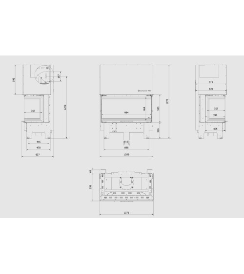 Insert cheminée NBC 15  3 côtés vitrés ouverture relevable + 4 bouches recuperateur