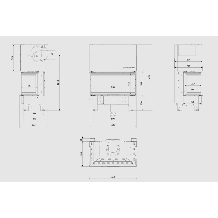 Insert cheminée NBC 15  3 côtés vitrés ouverture relevable + 4 bouches recuperateur