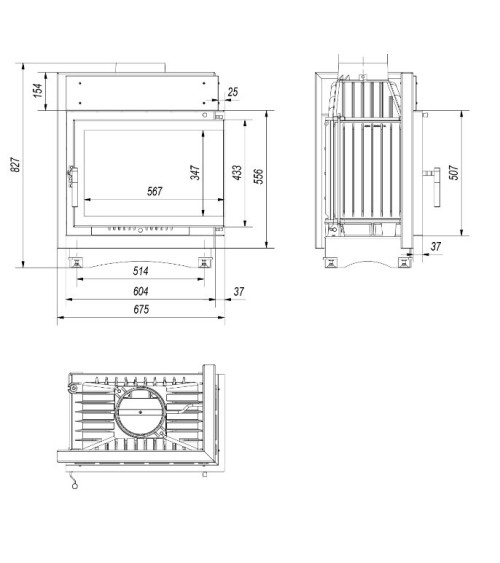 Insert cheminée MAJA 8 BS vitre à droite 180 mm
