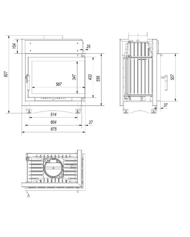 Insert cheminée MAJA 8 BS vitre à droite 180 mm