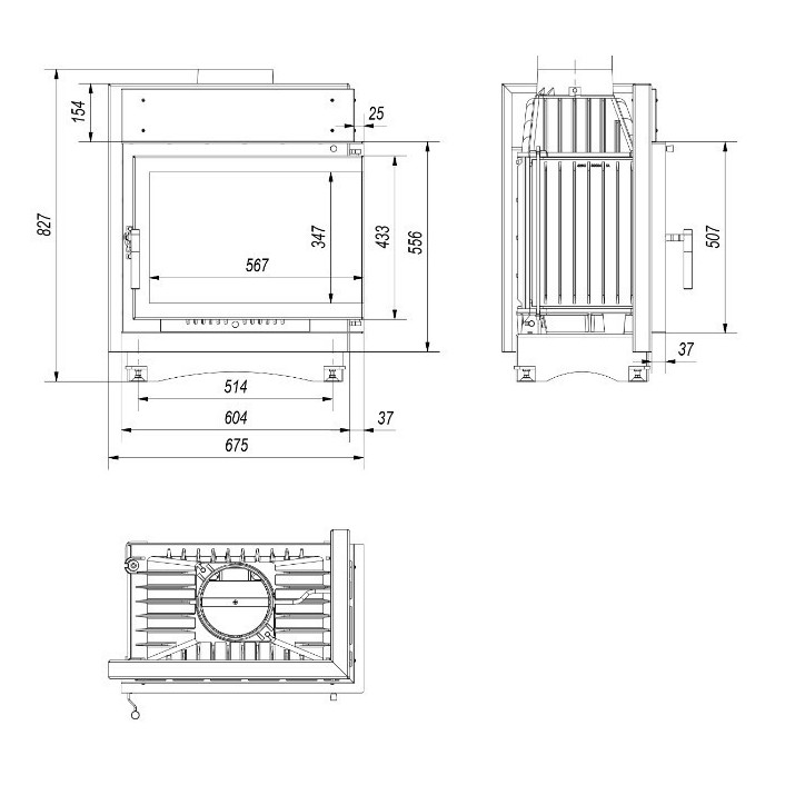 Insert cheminée MAJA 8 BS vitre à droite 180 mm
