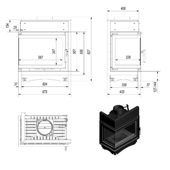 Insert cheminée MAJA 8 BS vitre à gauche 180 mm