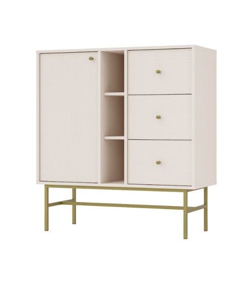 Buffet TOKYO beige 100 cm 1 porte + 1 niche + 3 tiroirs