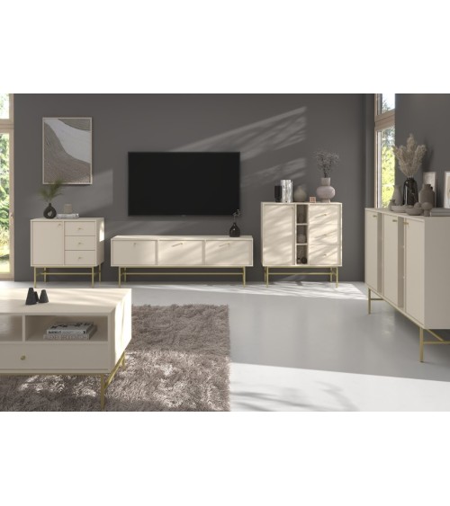 Buffet TOKYO beige 100 cm 1 porte + 1 niche + 3 tiroirs