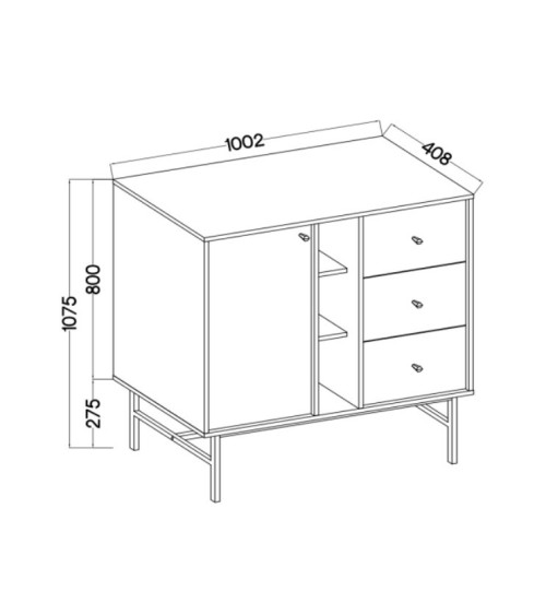 Buffet TOKYO beige 100 cm 1 porte + 1 niche + 3 tiroirs