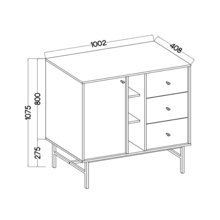 Buffet TOKYO beige 100 cm 1 porte + 1 niche + 3 tiroirs