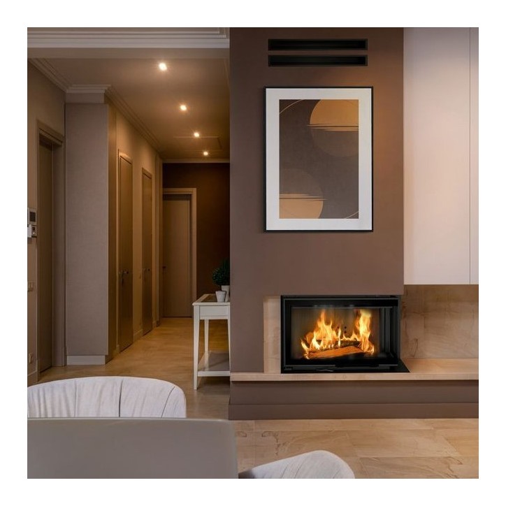 Insert cheminée MBM 10 BLACK BS vitre à droite ouverture relevable + 2 bouches recuperateur