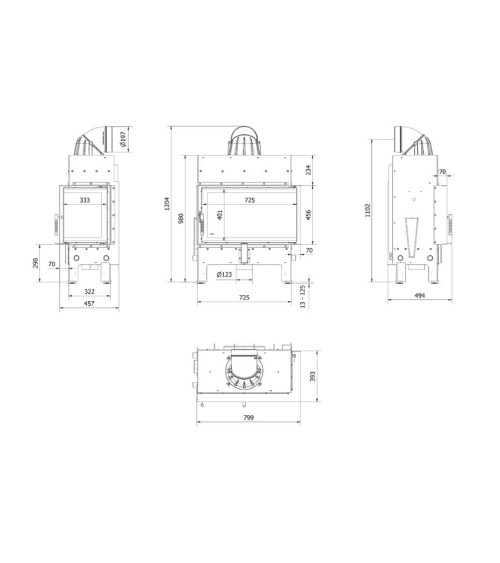 Insert cheminée FLOKI 10Kw vitre à droite