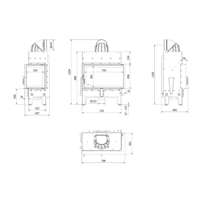 Insert cheminée FLOKI 10Kw vitre à droite
