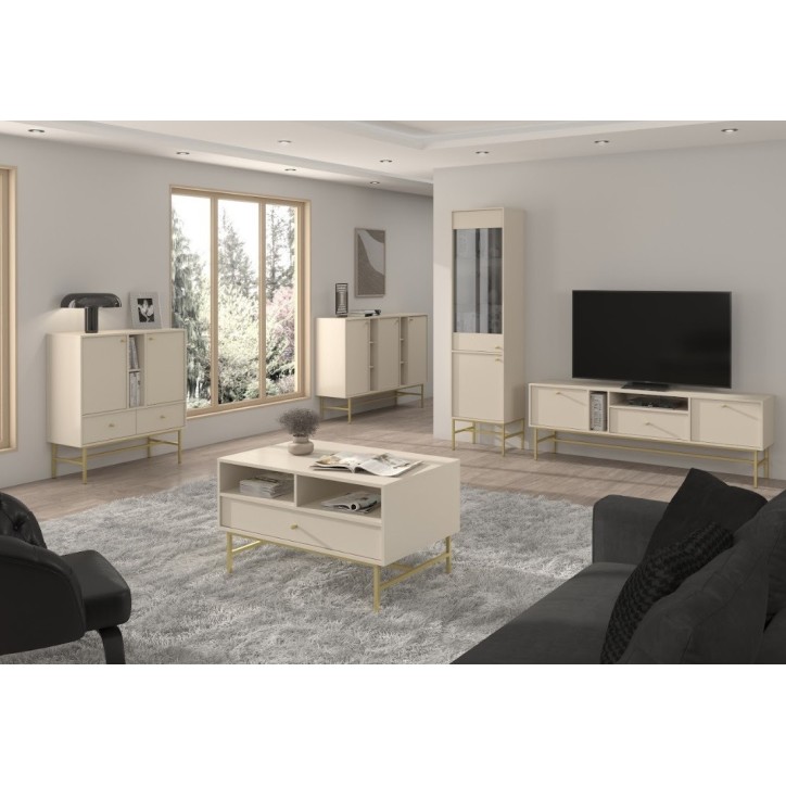 Buffet TOKYO beige 100 cm 2 portes + 1 niche + 2 tiroirs