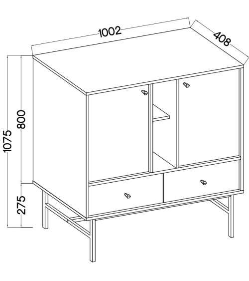 Buffet TOKYO beige 100 cm 2 portes + 1 niche + 2 tiroirs