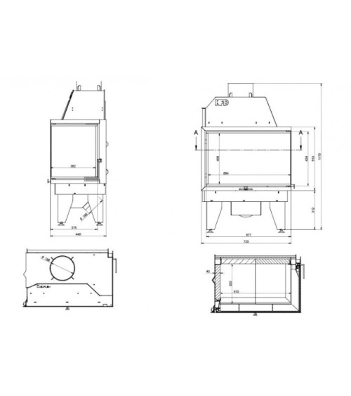 Insert cheminée à bois SIDRA 17 kW 2 vitres version droite