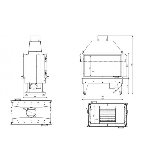 Insert cheminée à bois MOLDI 19 kW  vision sur 2 côtés