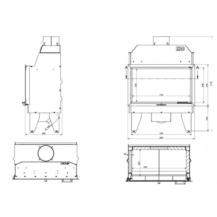 Insert cheminée à bois LINE 15 kW 2 vitres version gauche Insert cheminée à bois LINE 15 kW 2 vitres version gauche