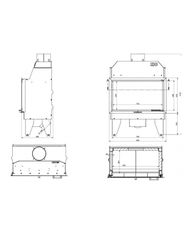 Insert cheminée à bois LINE 15 kW 2 vitres version droite