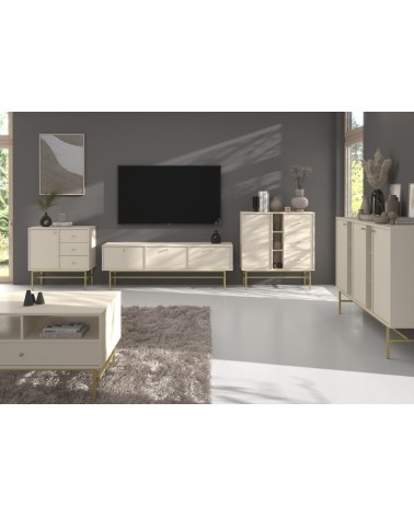 Buffet TOKYO beige 80 cm 1 porte + 3 tiroirs