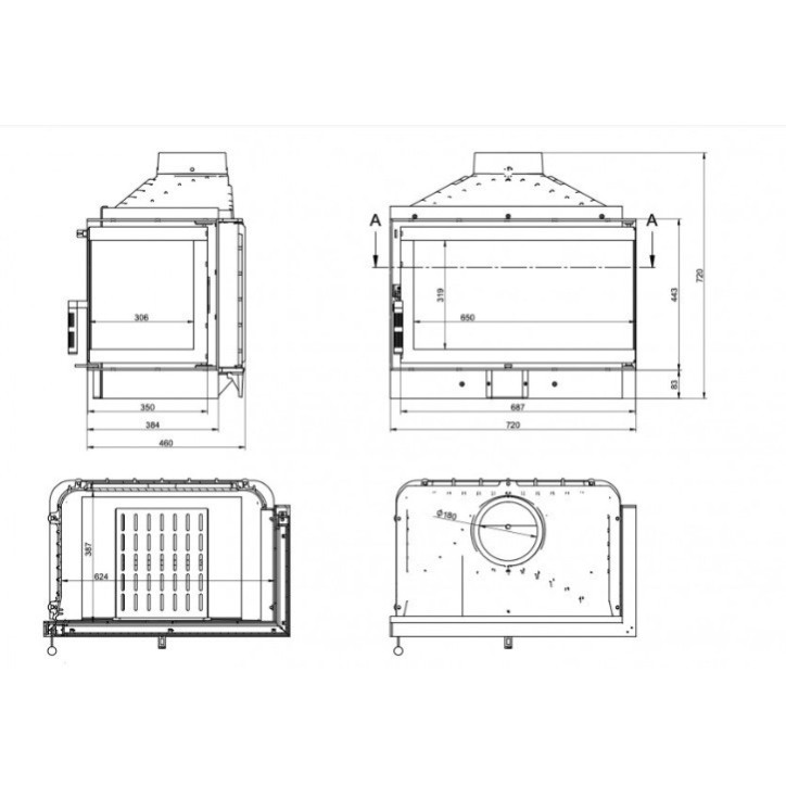 Insert cheminée à bois KFD ECO MAX 7 standard coin droit Insert cheminée à bois KFD ECO MAX 7 standard coin droit