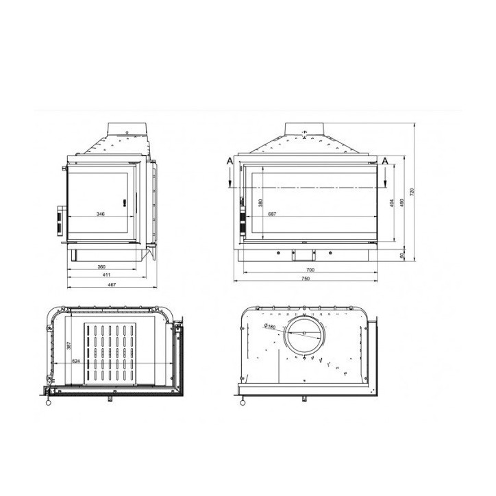 Insert cheminée à bois KFD ECO iMAX 7 standard coin droit Insert cheminée à bois KFD ECO iMAX 7 standard coin droit