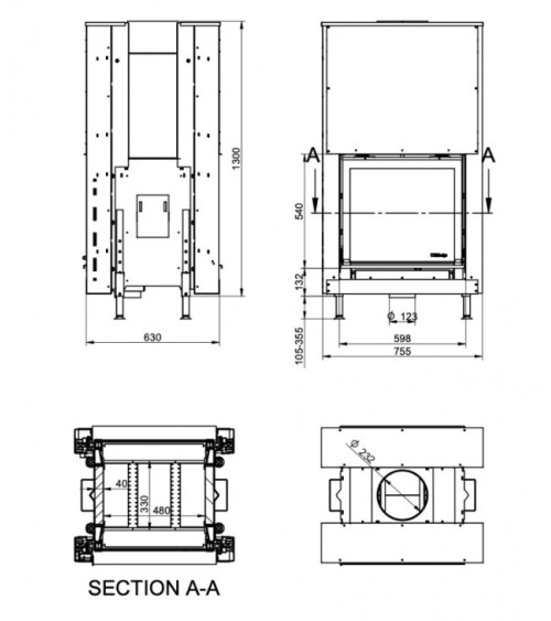 Insert cheminée à bois KFD Linea DF V 810 3.0, 12 kW double vitre