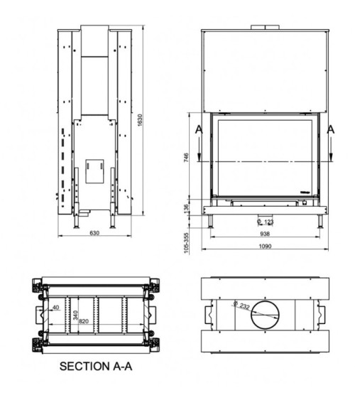 Insert cheminée à bois KFD Linea DF V 1190 3.0, 20 kW double vitre