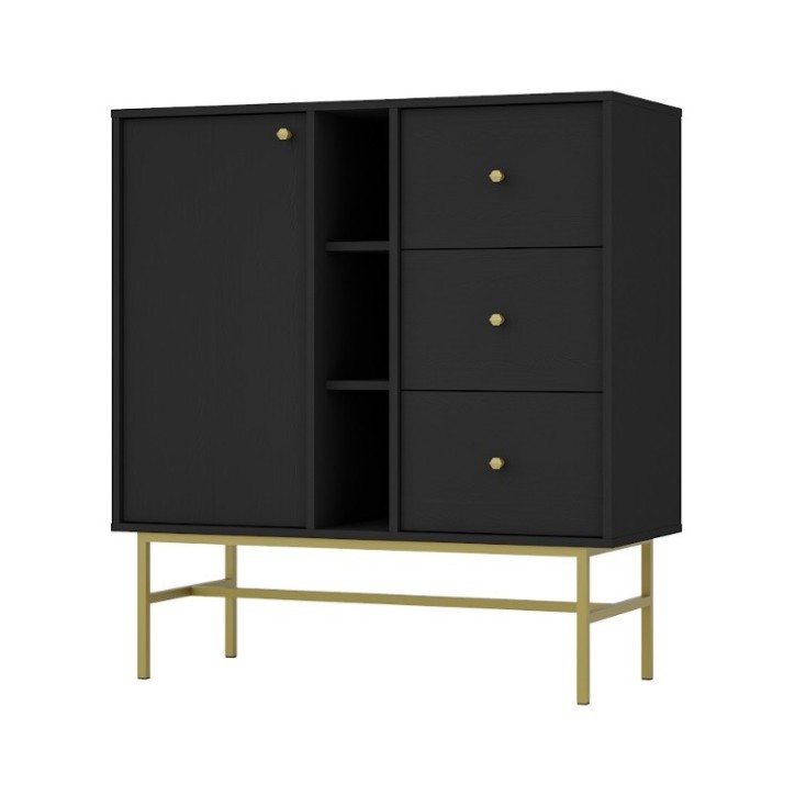 Buffet TOKYO graphite 100 cm 1 porte + 1 niche + 3 tiroirs