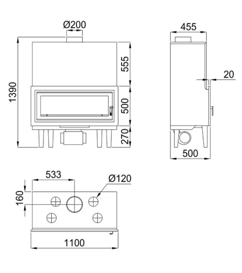 Insert cheminée à bois LONDRES-T-VISION avec TURBINE- 21kw
