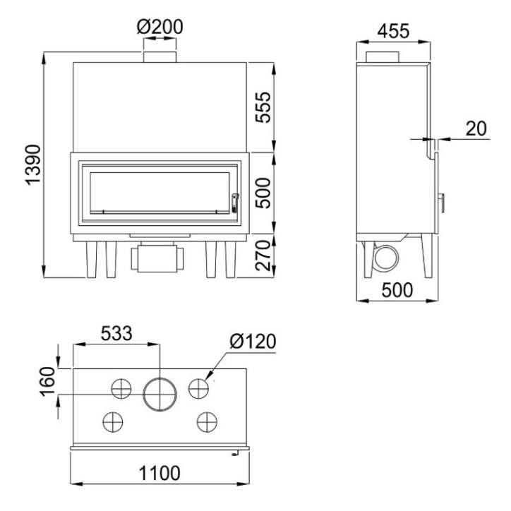Insert cheminée à bois LONDRES-T-VISION avec TURBINE- 21kw
