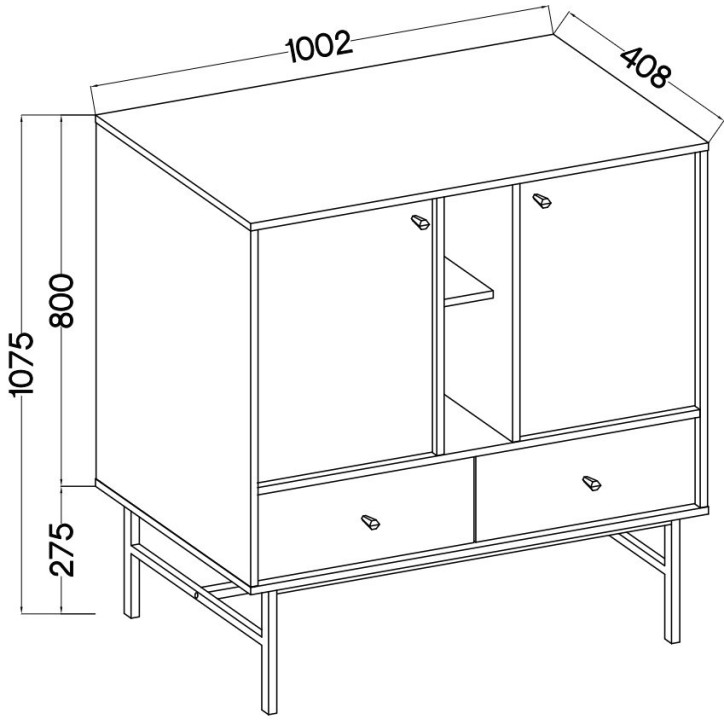 Buffet TOKYO graphite 100 cm 2 portes + 1 niche + 2 tiroirs
