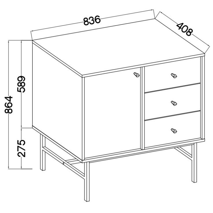 Buffet TOKYO graphite 80 cm 1 porte + 3 tiroirs