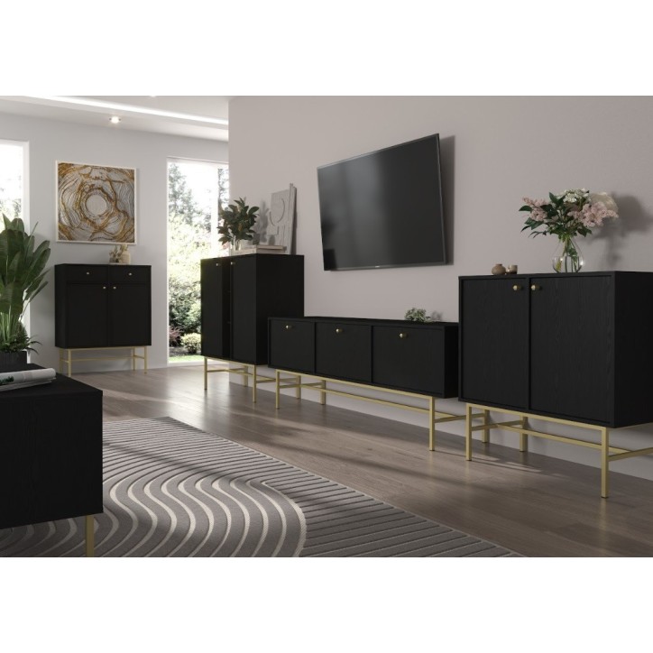 Buffet TOKYO graphite 80 cm 2 portes + 2 tiroirs