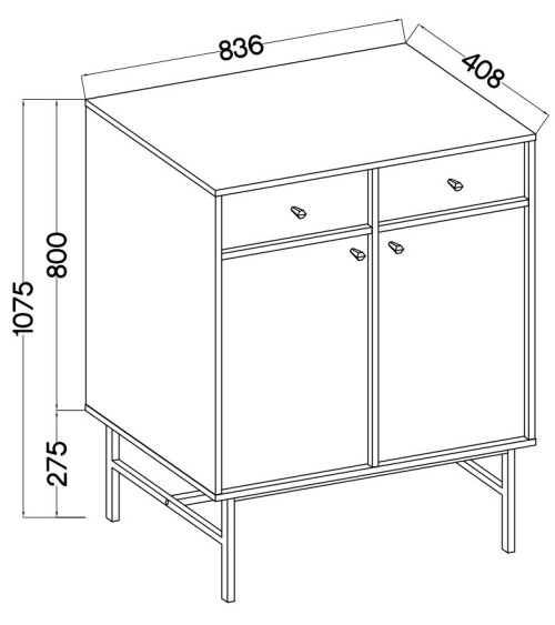 Buffet TOKYO graphite 80 cm 2 portes + 2 tiroirs