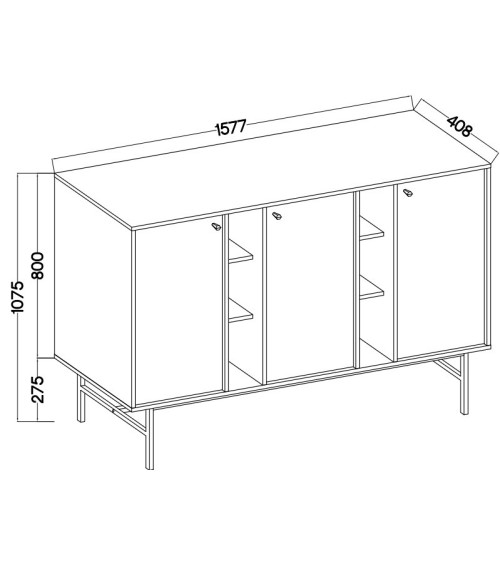 Buffet TOKYO Vert eucalyptus 160 cm 3 portes + 2 niches