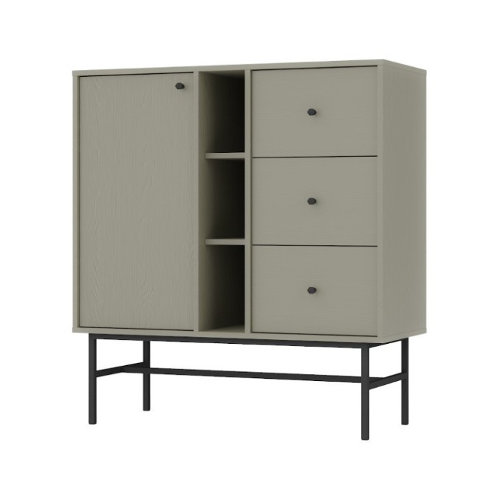 Buffet TOKYO Vert eucalyptus 100 cm 1 porte + 1 niche + 3 tiroirs