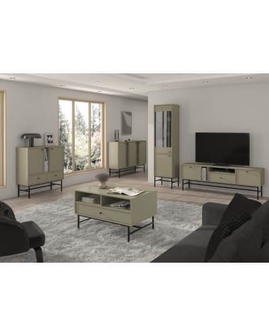 Buffet TOKYO Vert eucalyptus 100 cm 2 portes + 1 niche + 2 tiroirs