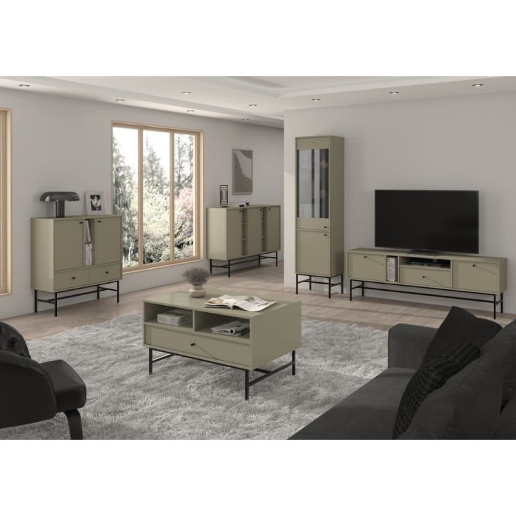 Buffet TOKYO Vert eucalyptus 100 cm 2 portes + 1 niche + 2 tiroirs