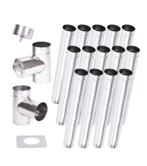 Kit conduit cheminée simple paroi de 14 m Ø 100/120/ 130/150/160/180/200 mm