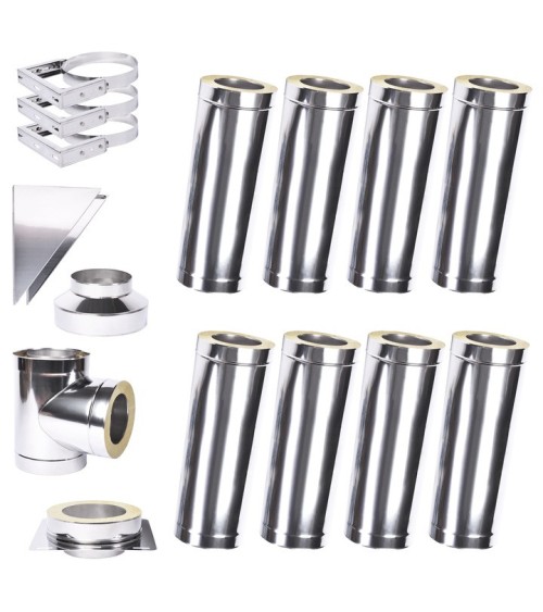 Kit conduit isolé 8m double paroi Ø 100/120/130/150/160/180/200 mm
