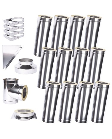 Kit conduit isolé 12m double paroi Ø 100/120/130/150/160/180/200 mm