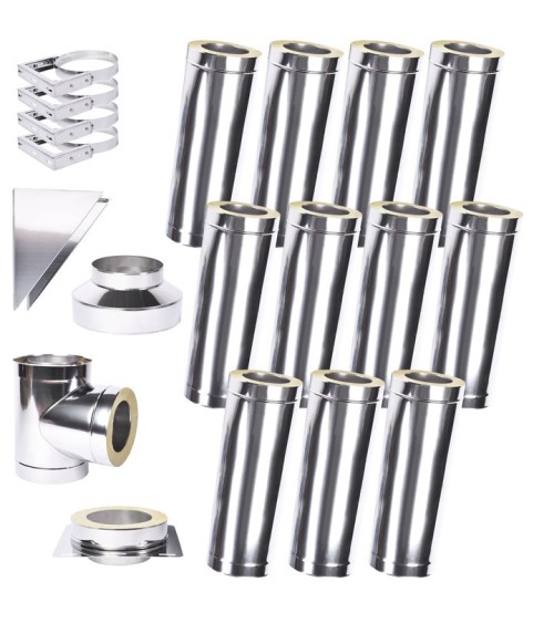 Kit conduit isolé 11m double paroi Ø 100/120/130/150/160/180/200 mm