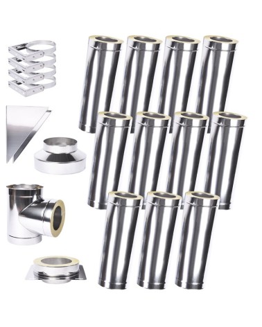 Kit conduit isolé 11m double paroi Ø 100/120/130/150/160/180/200 mm