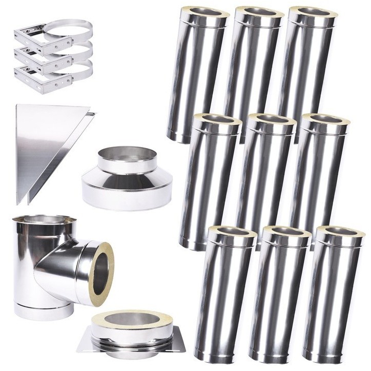 Kit conduit isolé 9m double paroi Ø 100/120/130/150/160/180/200 mm Kit conduit isolé 9m double paroi Ø 100/120/130/150/160/180/200 mm