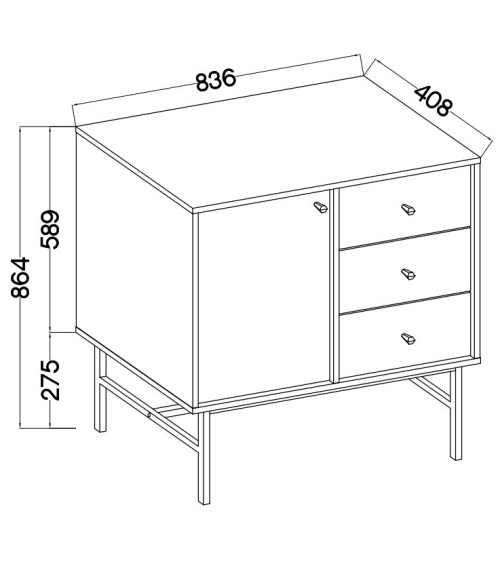 Buffet TOKYO Vert eucalyptius 80 cm 1 porte + 3 tiroirs